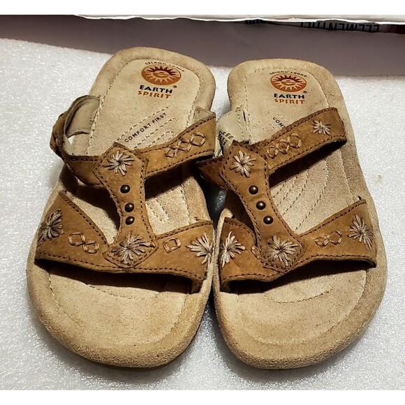 Earth Shoes Women's Size 8.5W Conway Brown Leather Slide Sandals Slip-On Comfort - Picture 6 of 12